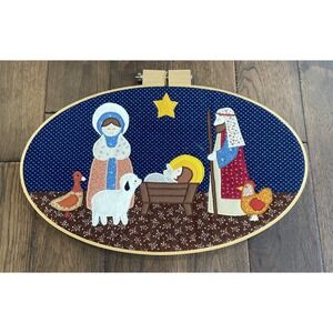 Vintage 80's Nativity Christmas Applique Quilted Wall Hanging Handmade